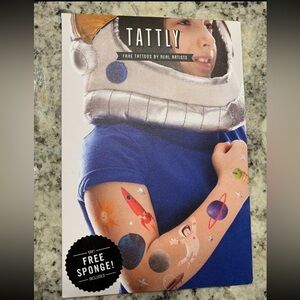 NEW Tattly Kids Childrens Temp Tattoo Space Explorer Set-8 tattoos Sponge